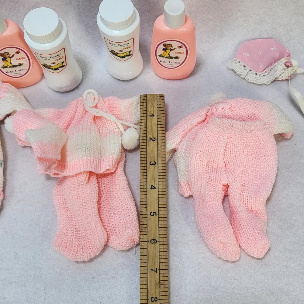Vintage Baby Doll Clothes Lot Knit Outfits Accessories Bottles Play Set - Picture 3 of 12